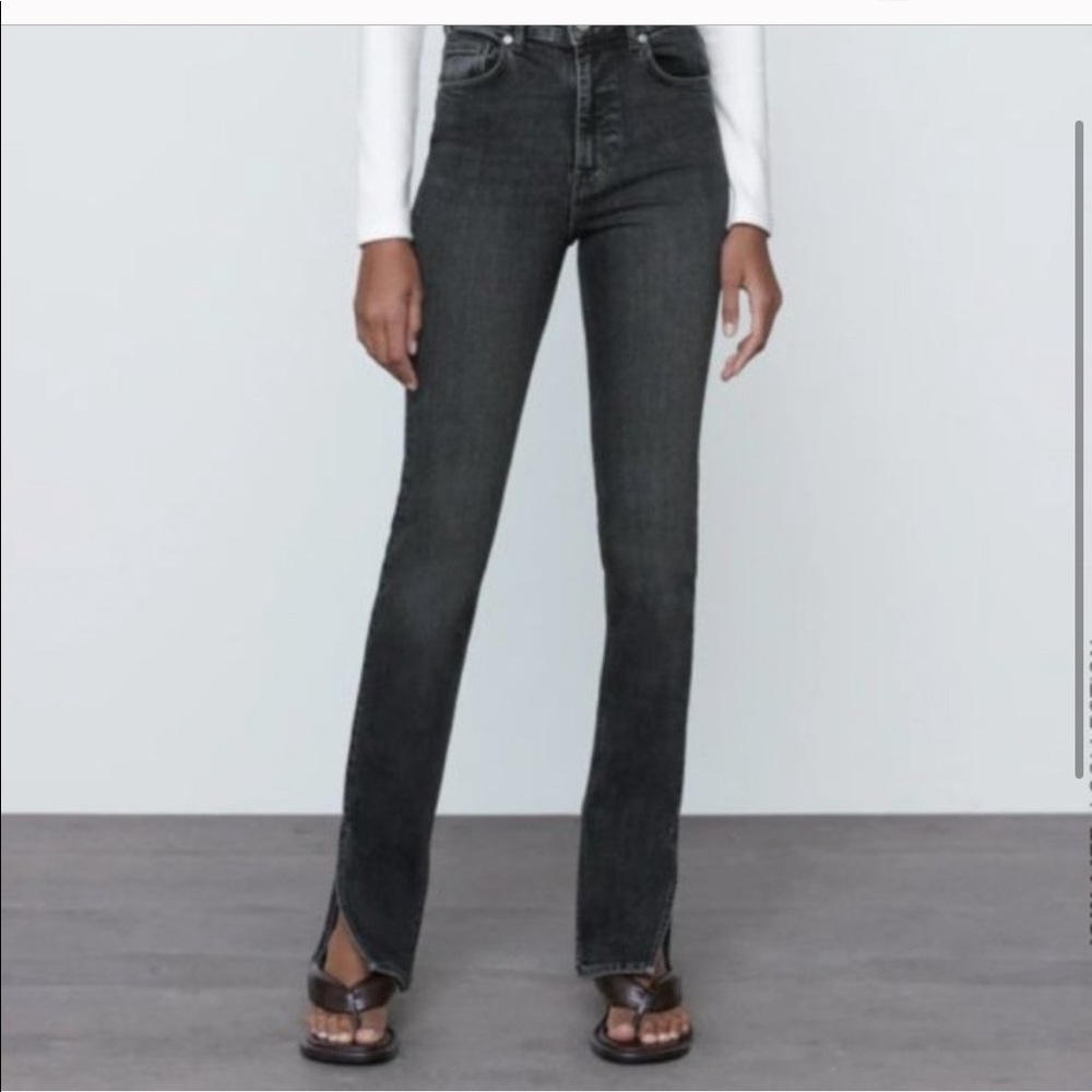 NWT Zara High Rise Split Skinny Jeans in Washed Gray